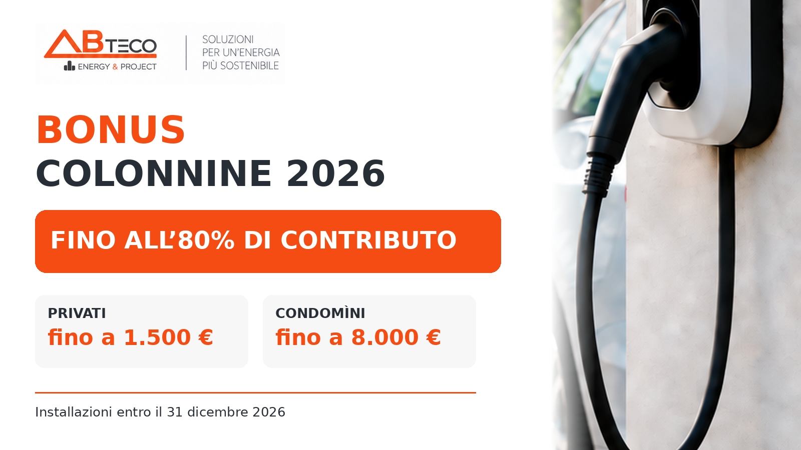 Bonus Colonnine 2026 – contributo fino all’80% per privati e condomìni